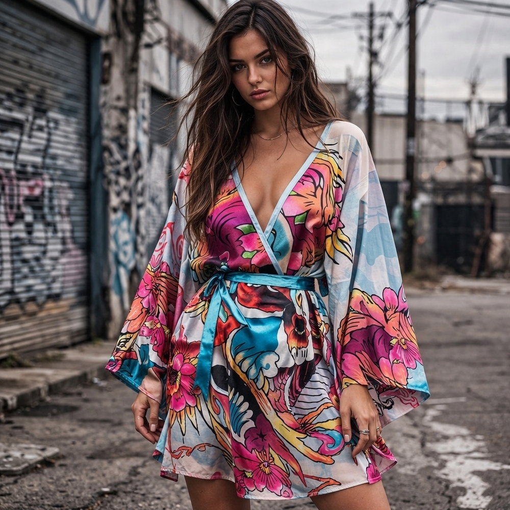 Women's Ed Hardy kimono style dress sexy rocker small rocker small
